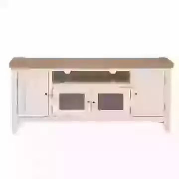 Large TV Media Unit with Shelf & Cupboard Storage Grey or White Painted Finish and Washed Oak Top